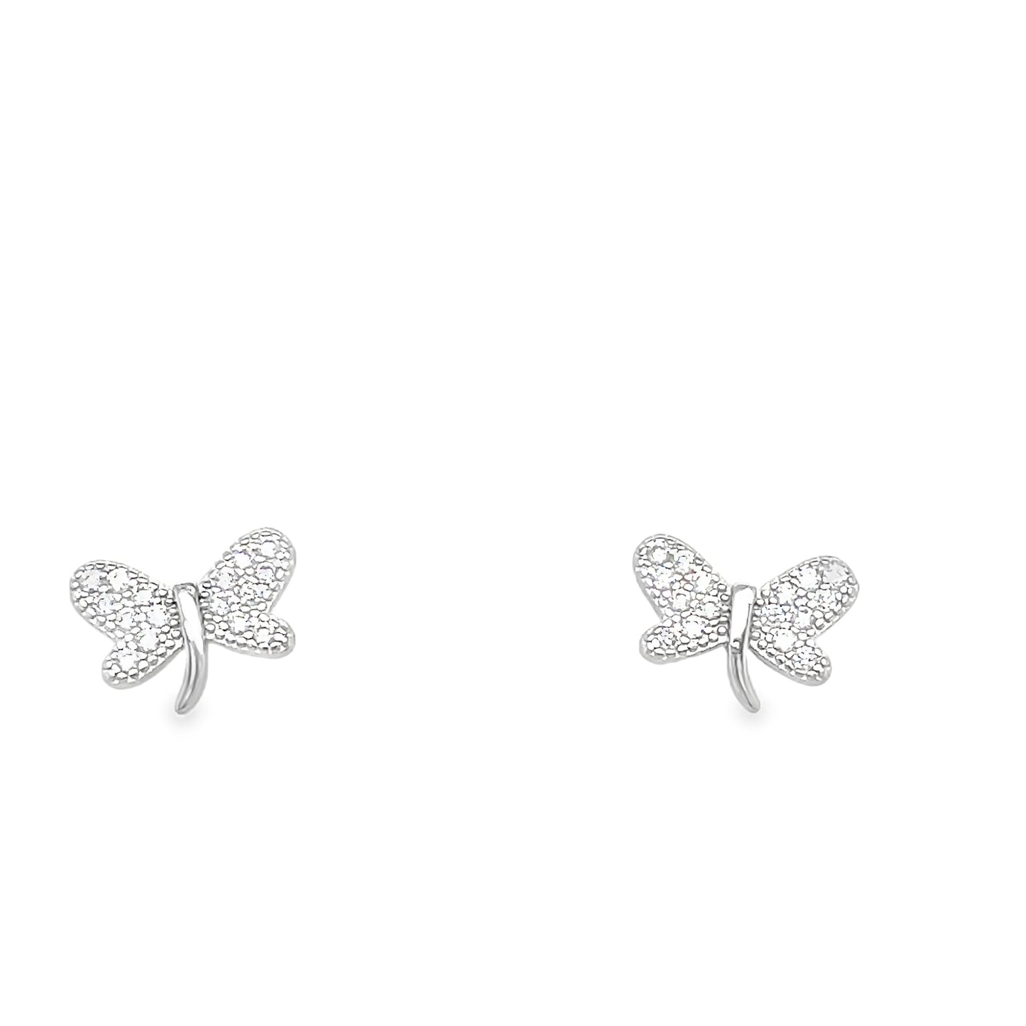 Sterling Silver Pave CZ Dragonfly Pendant and Earring Set