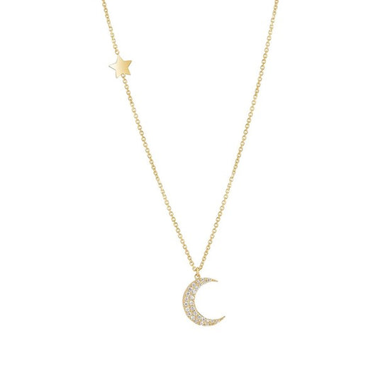 9ct Cubic Zirconia Moon & Star Necklet