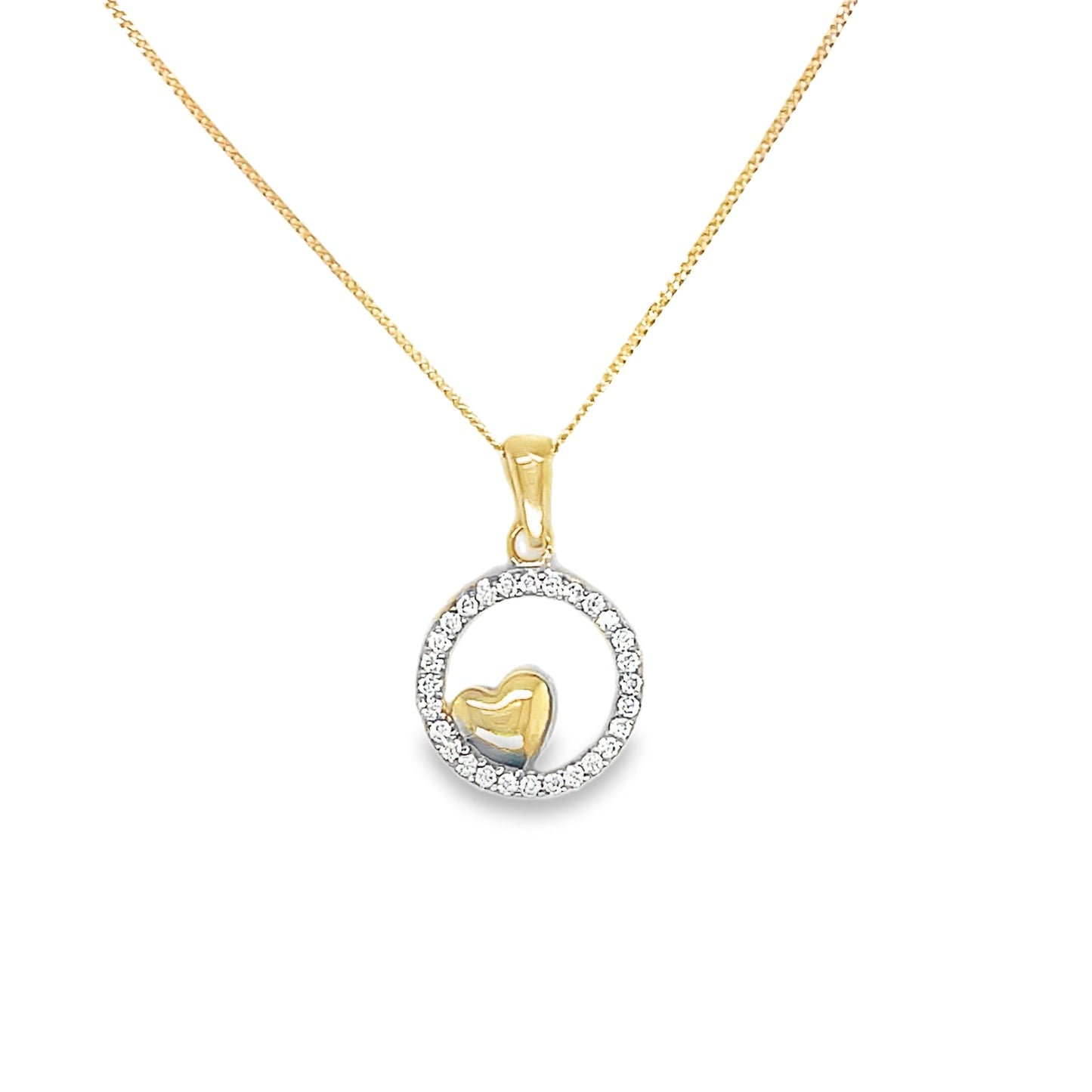 9ct Yellow Gold Open Cz Circle Pendant with Heart Centre