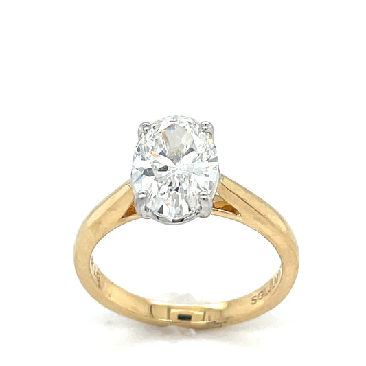 18ct Yellow Gold Oval Solitaire Cultured DIamond Ring 2.00ct