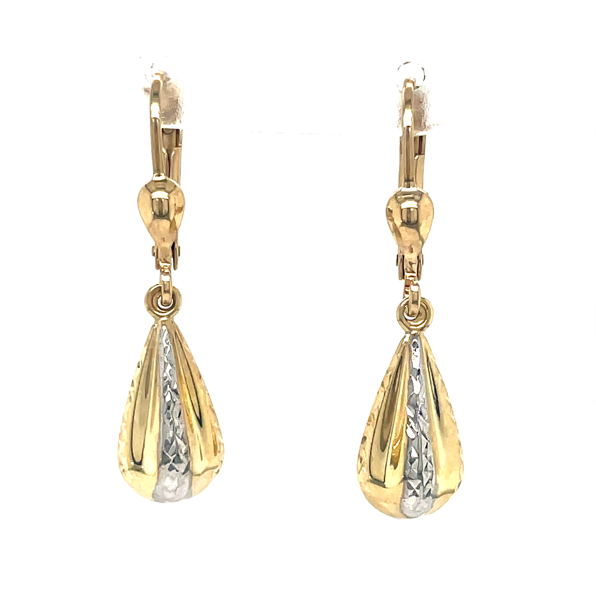 9ct Two Tone Gold Diamond Cut Teardrop Earrings