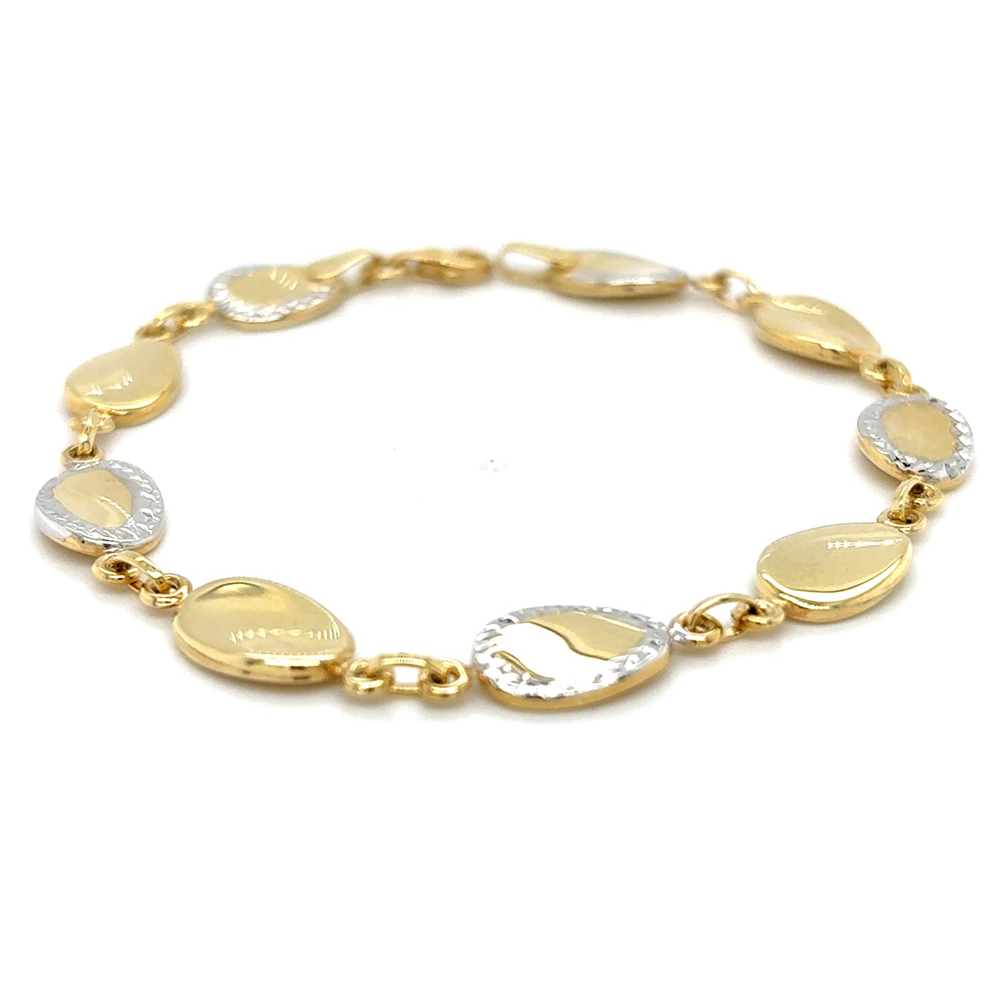 9ct Two Tone Oval Bracelet with Diamond Cut Detail