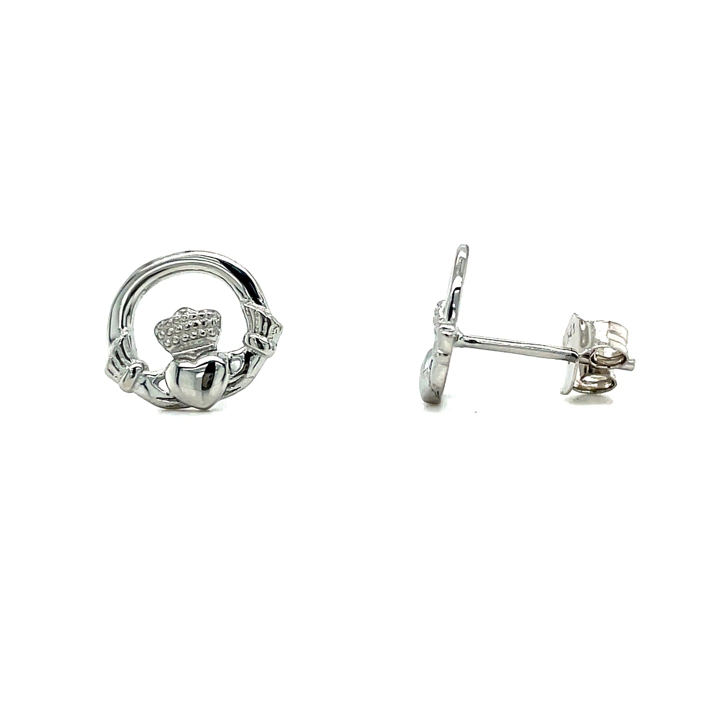 Sterling Silver Polished Open Claddagh Stud Earrings