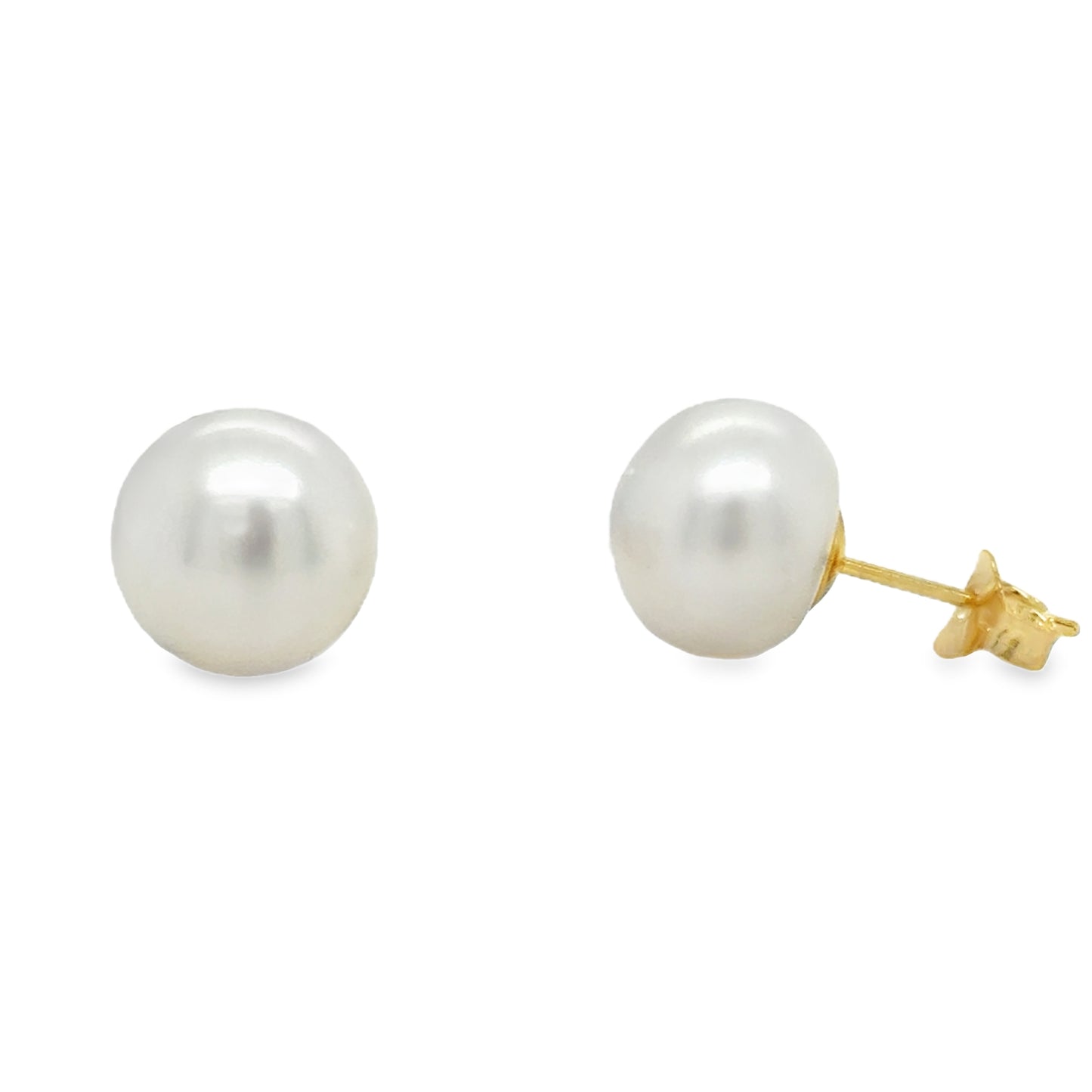 9ct Yellow Gold Freshwater Button Pearl Stud Earrings 9mm