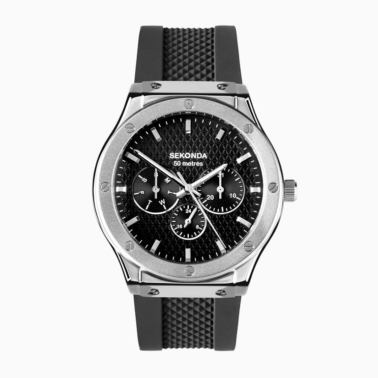 Gents Stainless Steel Sekonda Chronograph With Black Dial