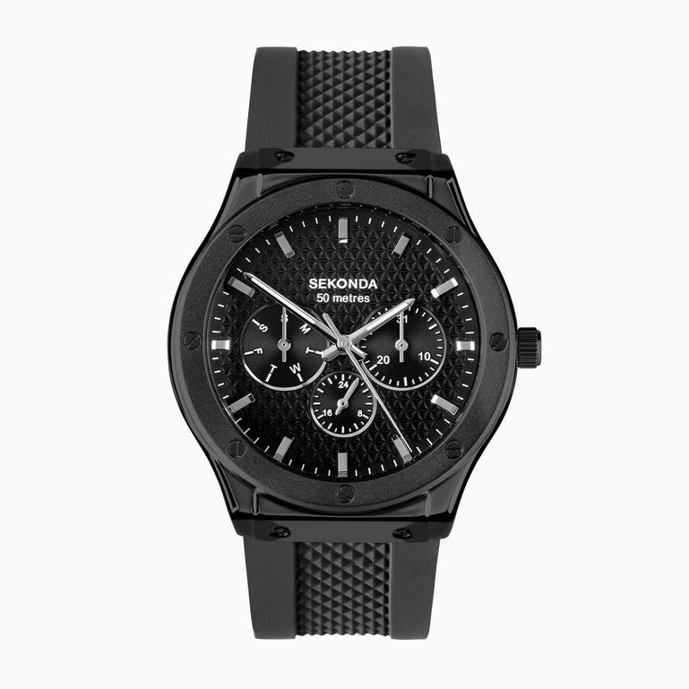 Gents Stainless Steel Sekonda Chronograph With Black Dial