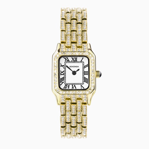 Ladies Rolled Gold Sekonda Monica Stone Set Square Roman Numerals
