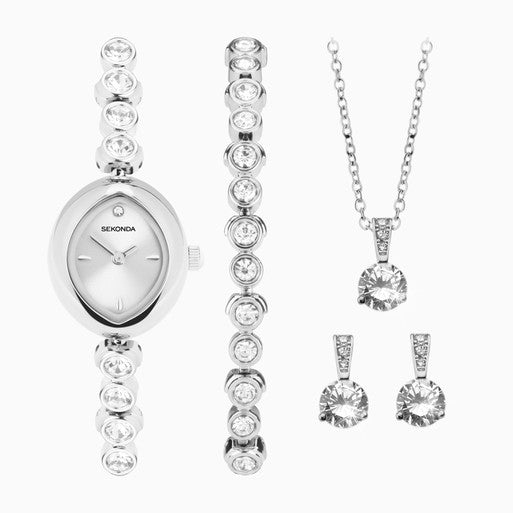 Ldies Stainless Steel Sekonda 4 Piece Set With Earrings, Bracelet & Pendant