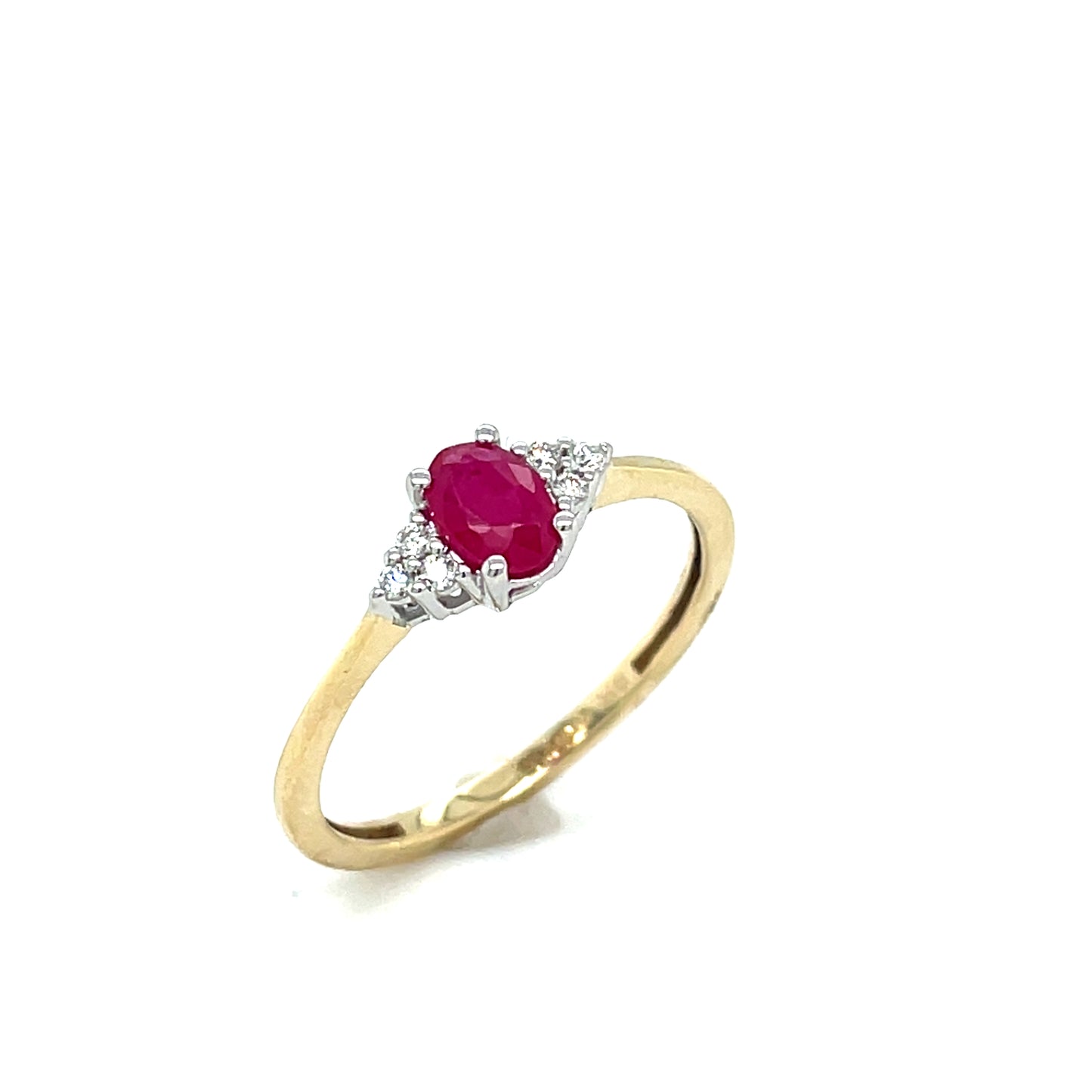9ct Ruby Solitaire Ring With Diamond Cluster Shoulders .05ct
