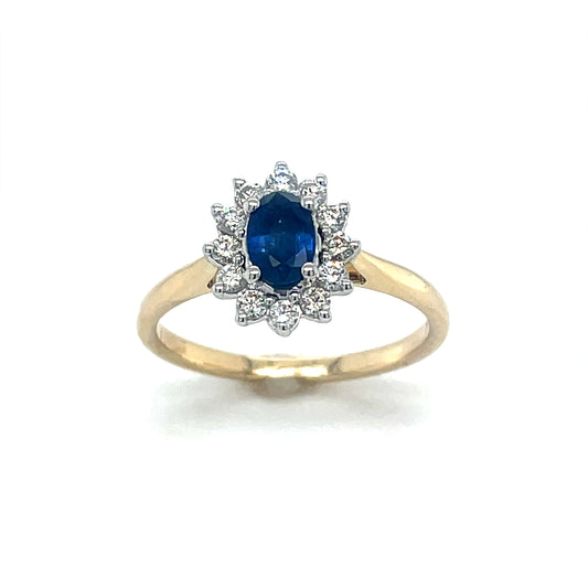 9ct Oval Sapphire & Diamond Cluster Ring .30ct