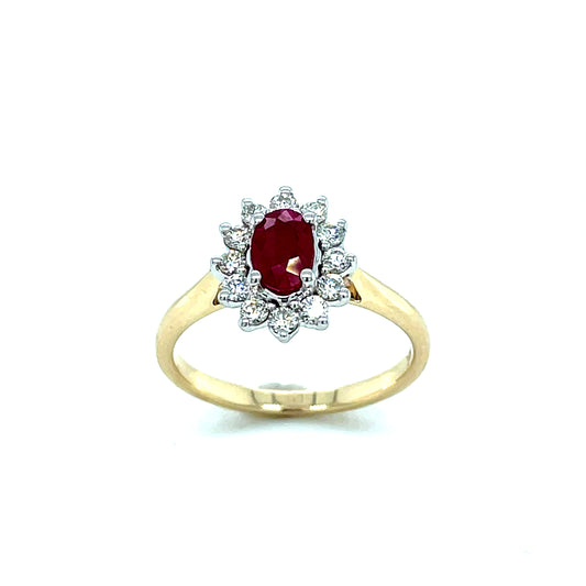 9ct Oval Ruby & Diamond Cluster Ring .30ct