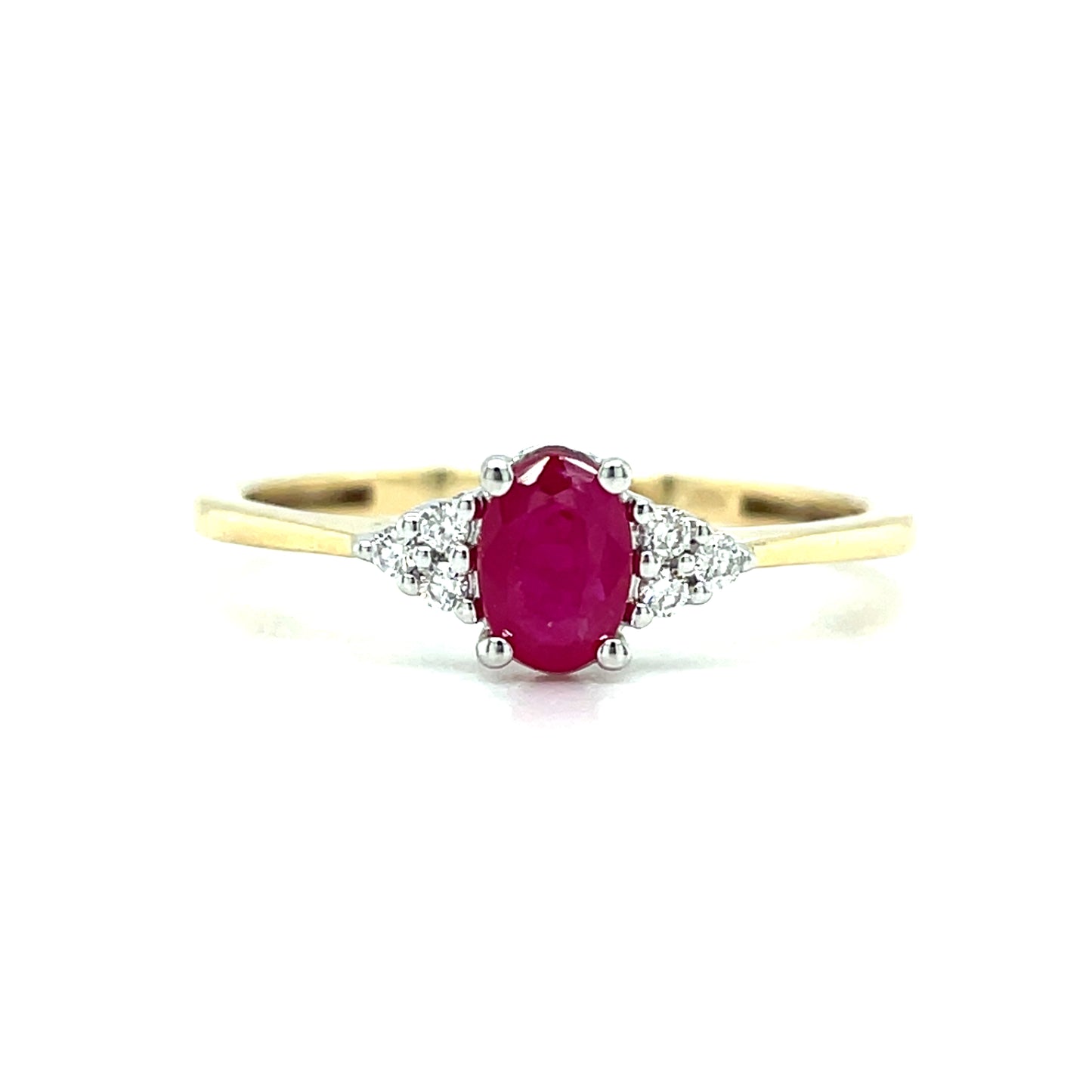 9ct Ruby Solitaire Ring With Diamond Cluster Shoulders .05ct