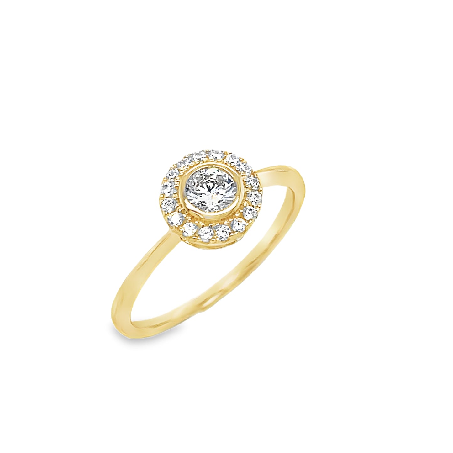 9ct Cubic Zirconia Rubover Round Halo Ring