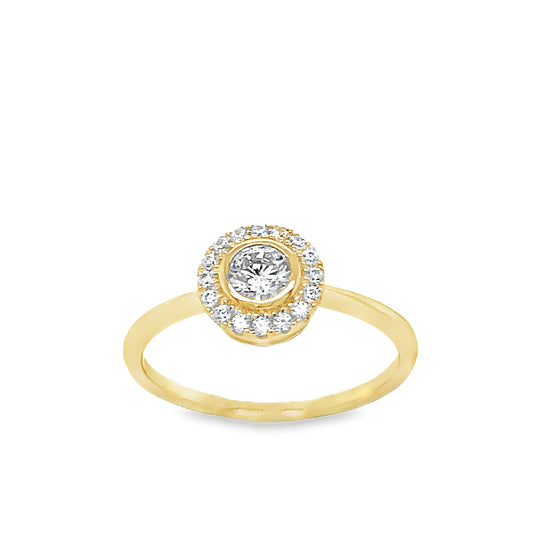9ct Cubic Zirconia Rubover Round Halo Ring