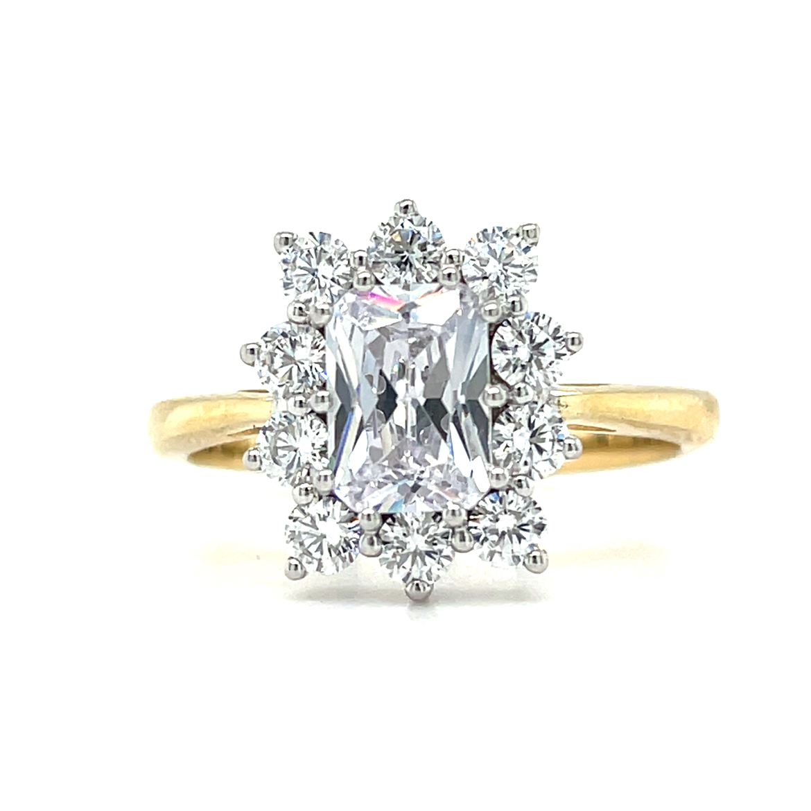 9ct Cubic Zirconia Emerald Cut Flower Cluster Ring
