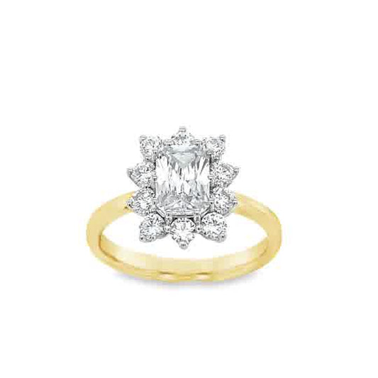 9ct Cubic Zirconia Emerald Cut Flower Cluster Ring