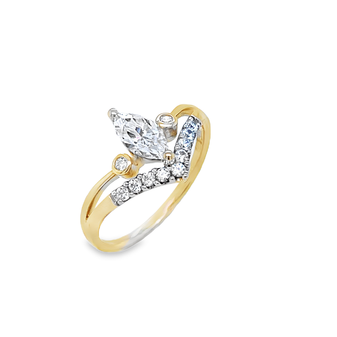 9ct Cubic Zirconia Double Wishbone Fancy Marquise Ring