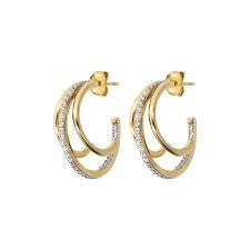 Bronzeallure Gold Plated 3 Row Cubic Zirconia Earrings