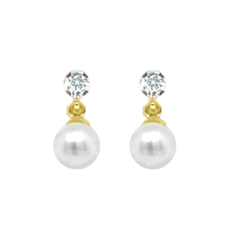 9ct 6mm Freshwater Pearl & Cubic Zirconia Drop Earrings