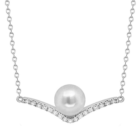Sterling Silver 8-9mm Freshwater Pearl & Cubic Zirconia Hammock Necklet