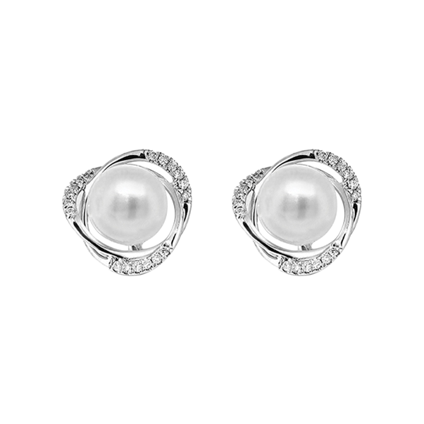 Sterling Silver 6mm Freshwater Pearl/Cubic Zirconia Fancy Earring