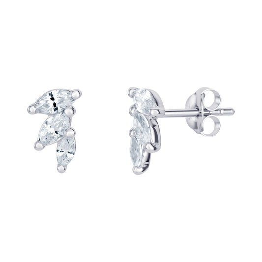 Sterling Silver Cubic Zirconia Marquise Row Stud Earrings