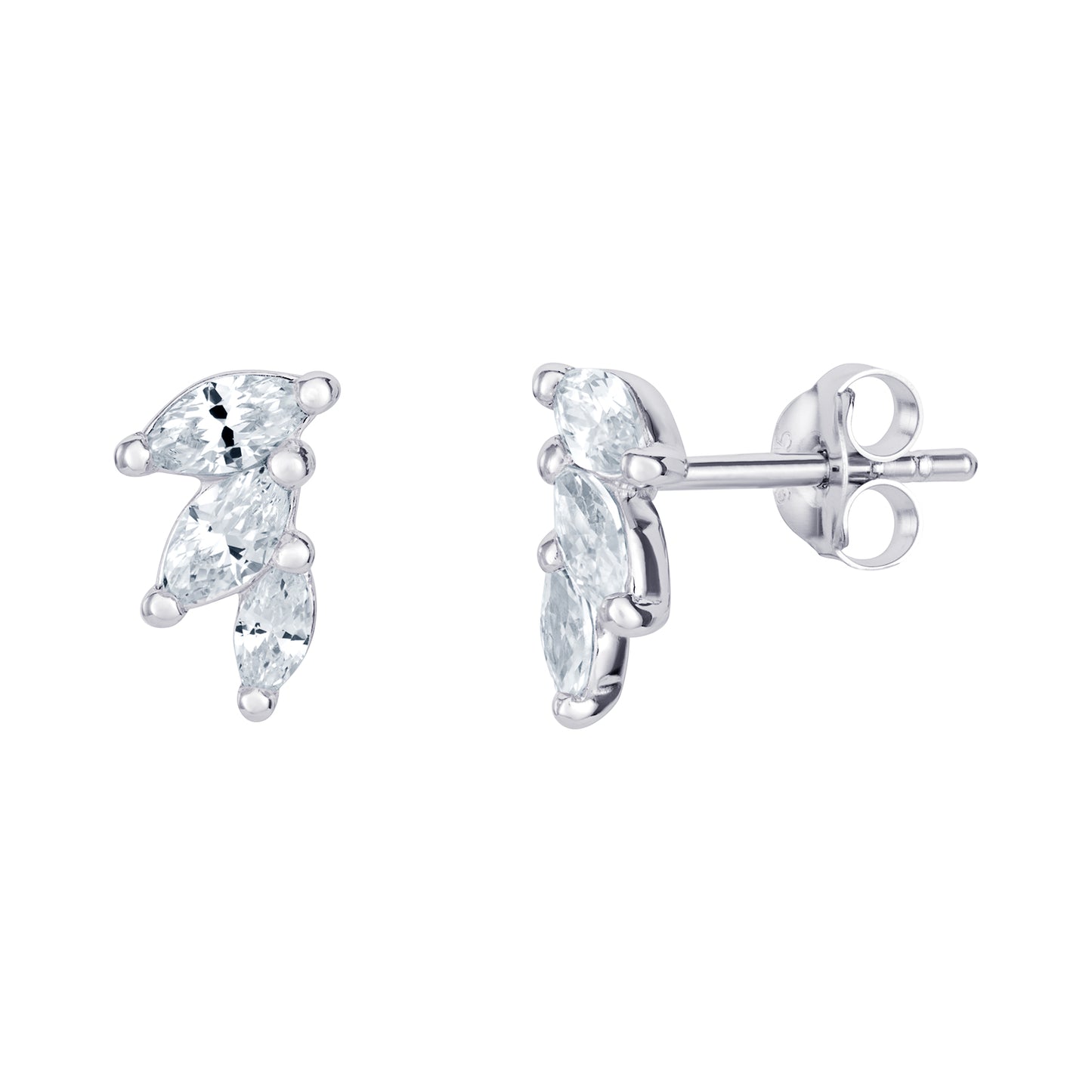 Sterling Silver Cubic Zirconia Marquise Row Stud Earrings