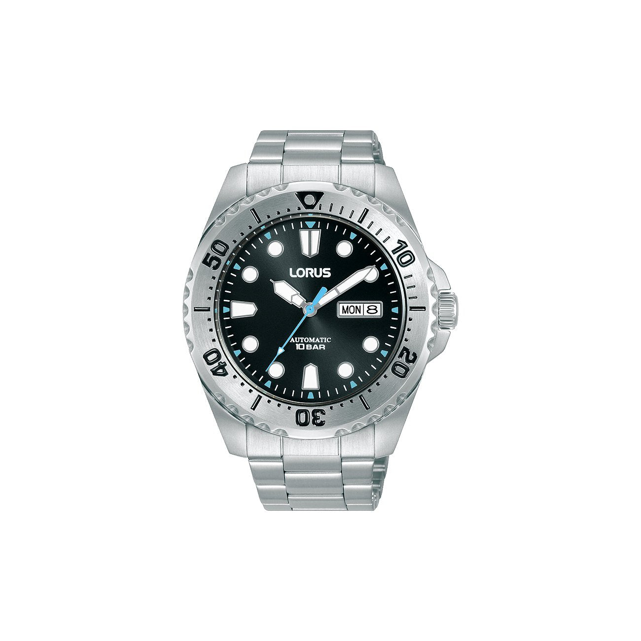 Gents Lorus Black Dial Tachymeter Baton Date Dial Watch