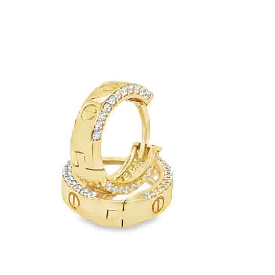 9ct Screw Motif With Stone Set Sides 12mm Hoop Earrings