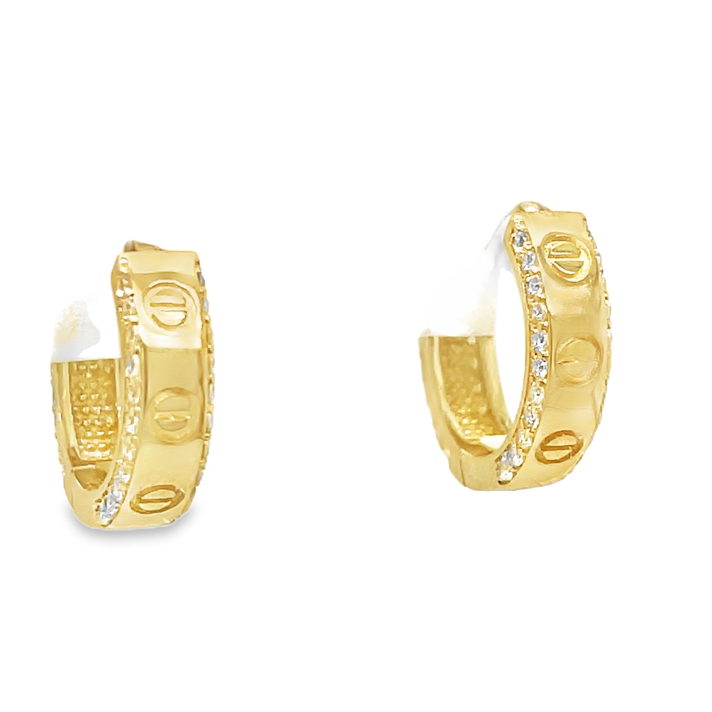 9ct Screw Motif With Stone Set Sides 12mm Hoop Earrings