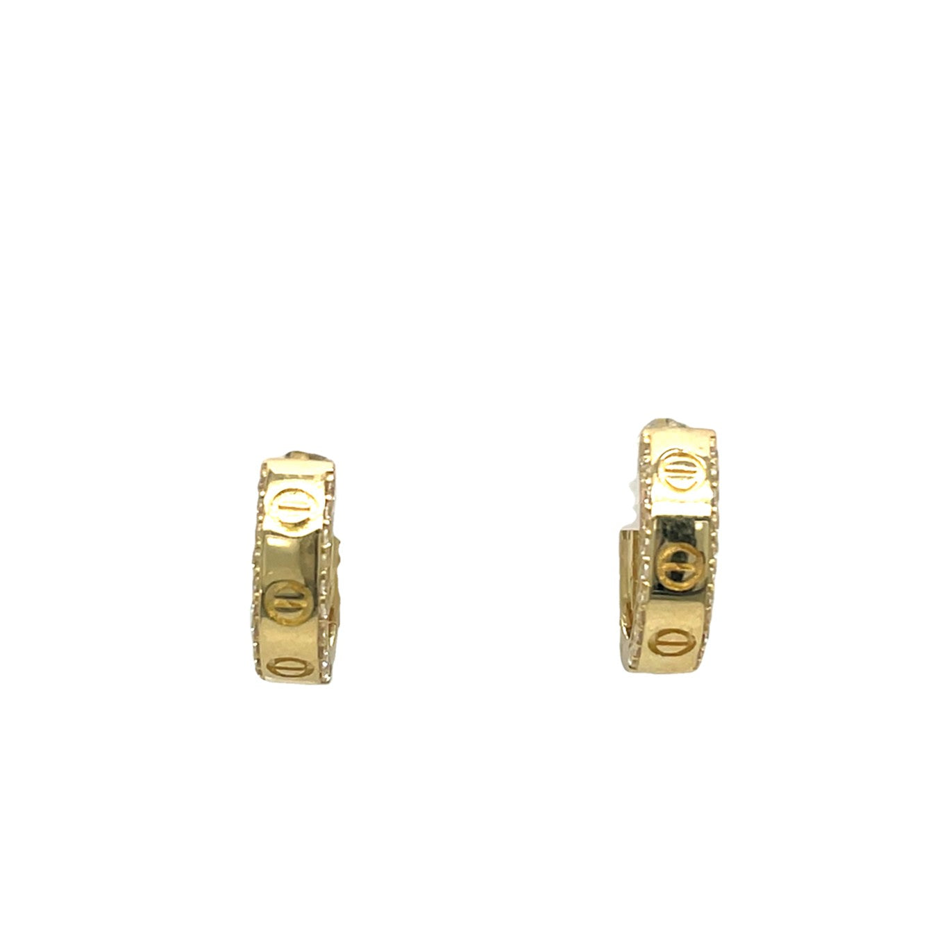 9ct Screw Motif With Stone Set Sides 12mm Hoop Earrings