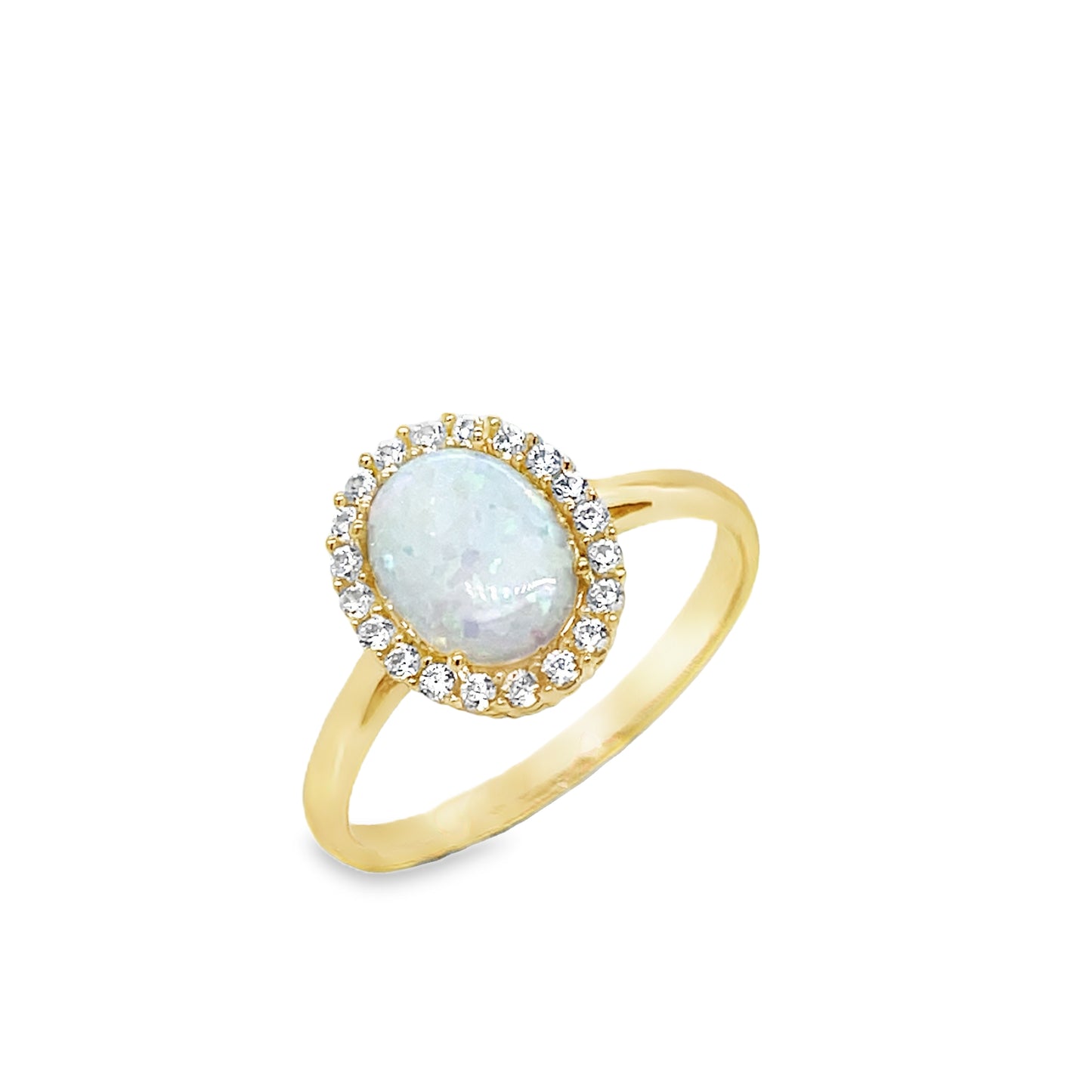 9ct Opal Ring With Cubic Zirconia Halo
