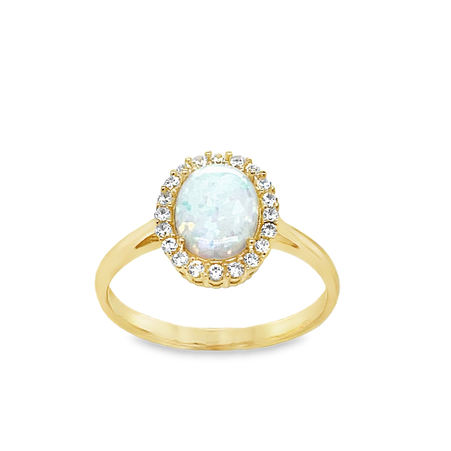 9ct Opal Ring With Cubic Zirconia Halo