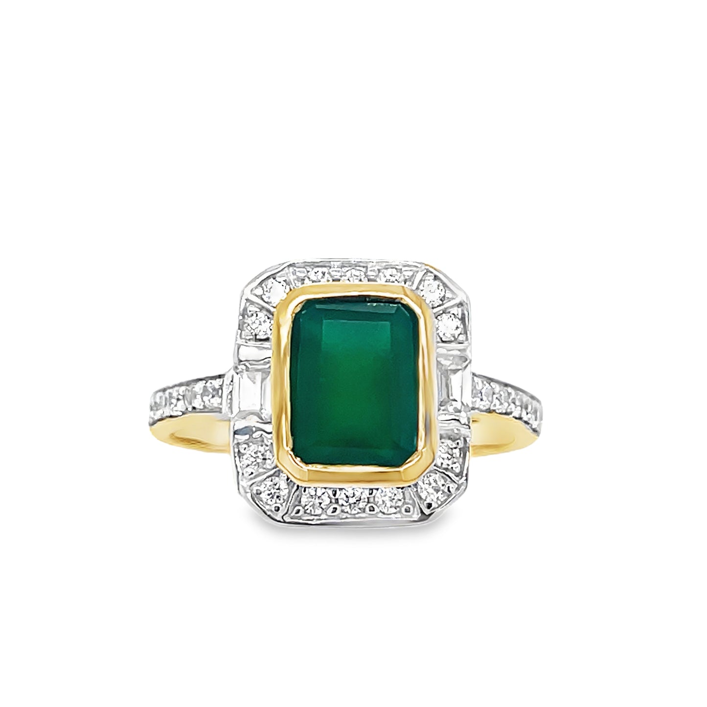 9ct Cubic Zirconia & Green Agate Square Halo Ring With Stone Set Shoulders