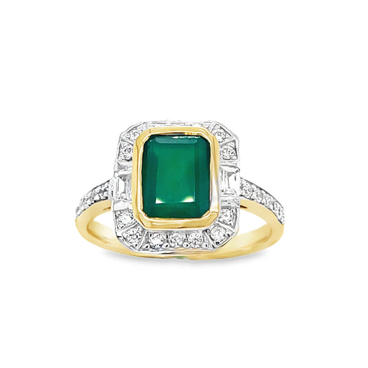 9ct Cubic Zirconia & Green Agate Square Halo Ring With Stone Set Shoulders