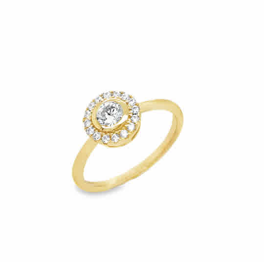 9ct Cubic Zirconia Rubover Round Halo Ring