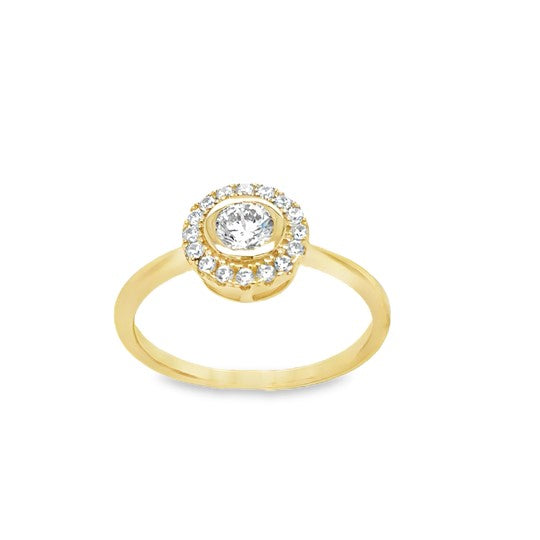 9ct Cubic Zirconia Rubover Round Halo Ring