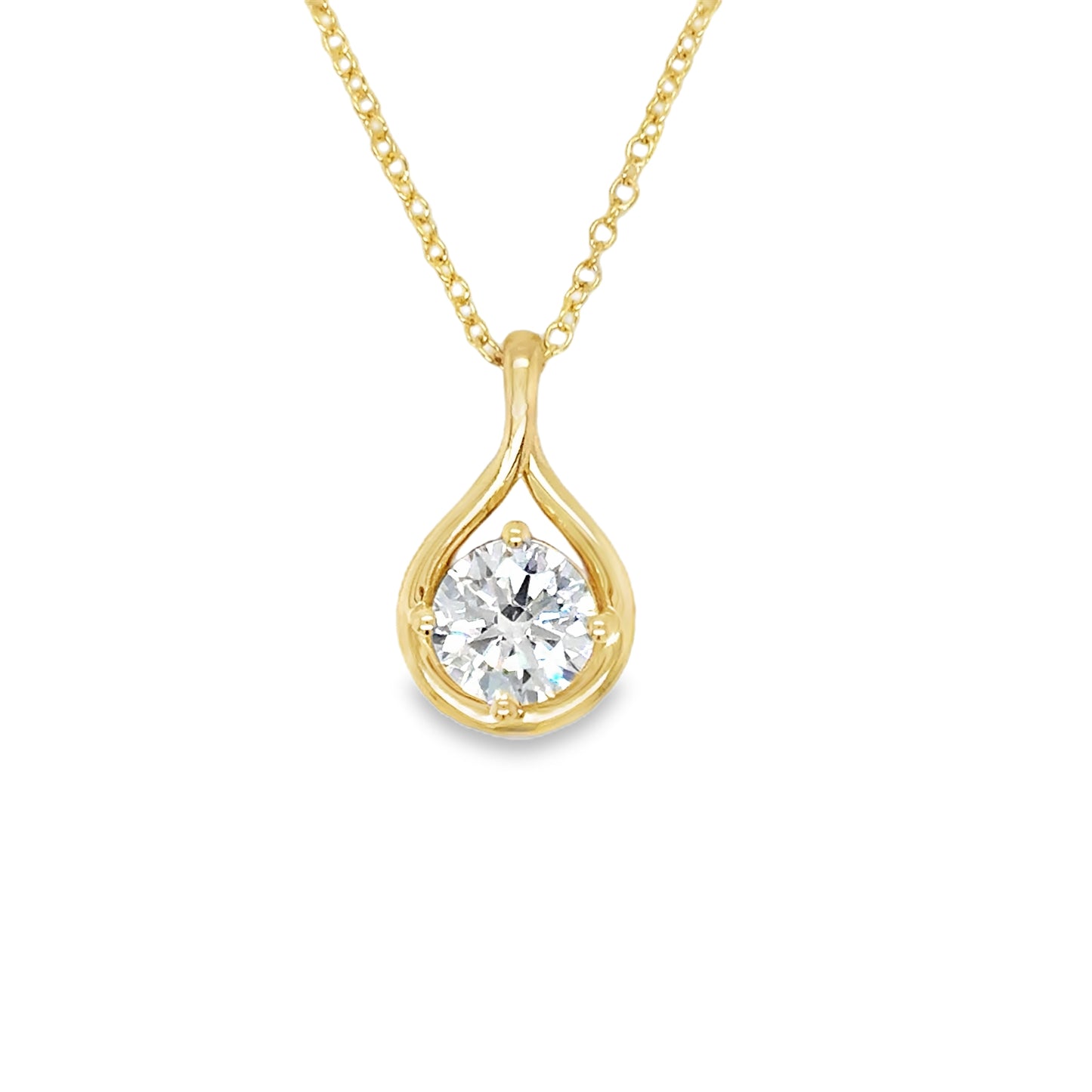 9ct Yellow Gold Round Brilliant Cultured Diamond Pendant with Swirl Setting 1.00ct