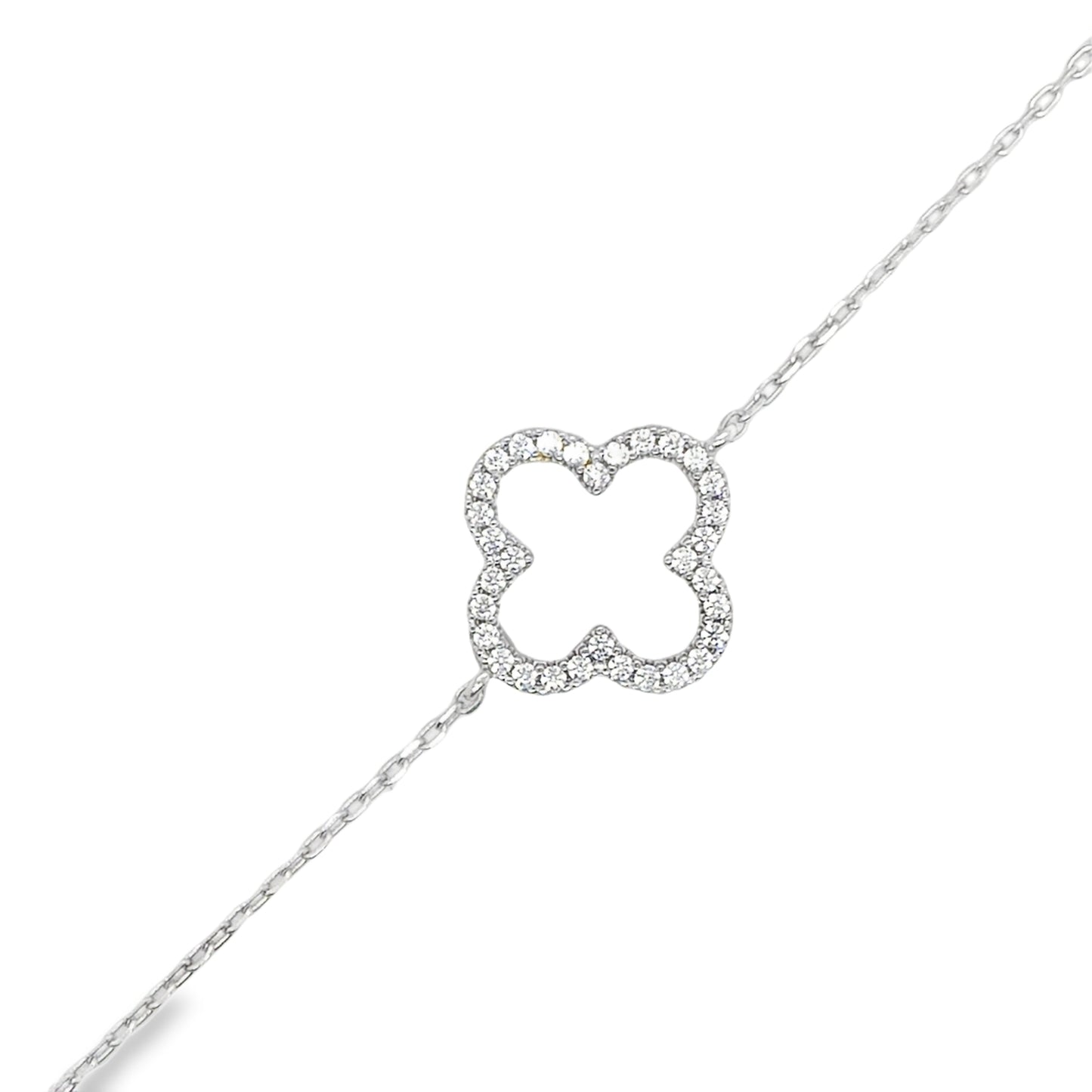 Sterling Silver Cubic Zirconia Clover Bracelet