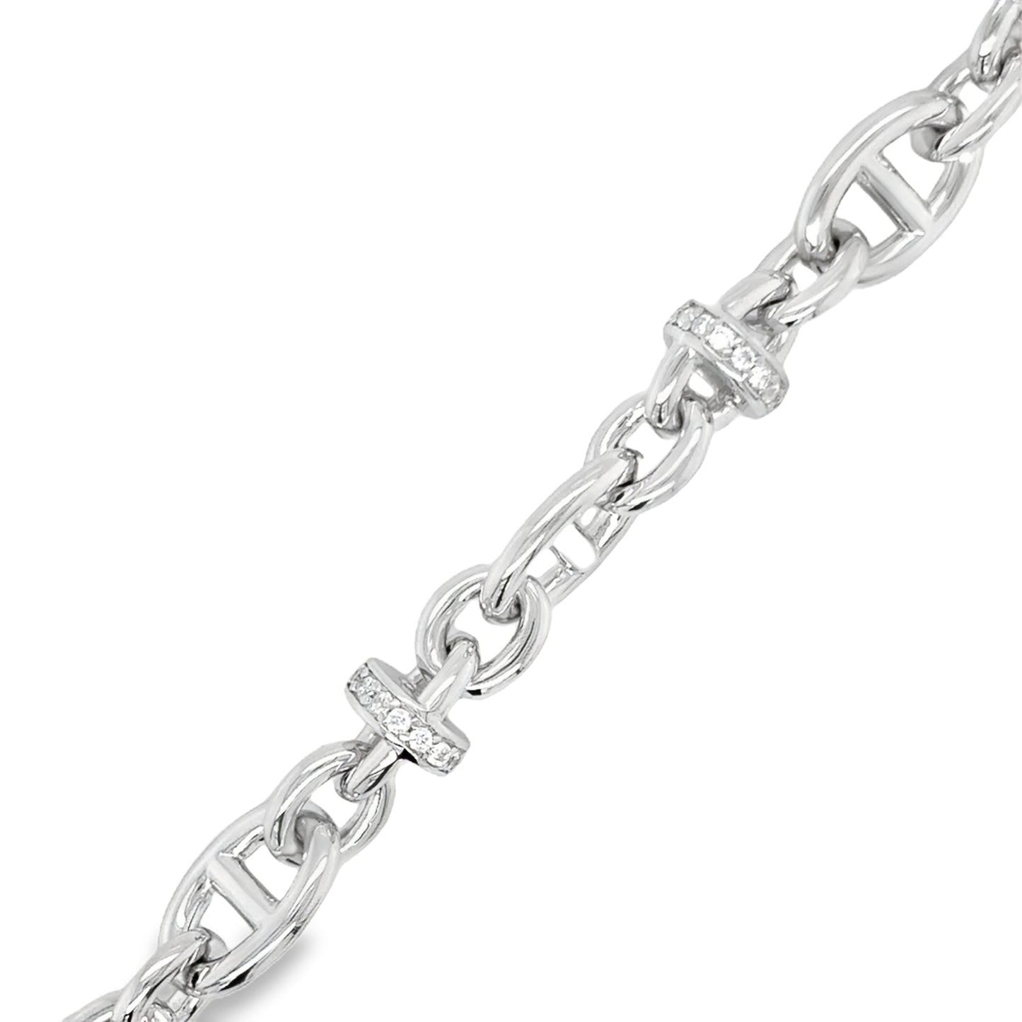 Sterling Silver Cubic Zirconia Anchor Link Bracelet