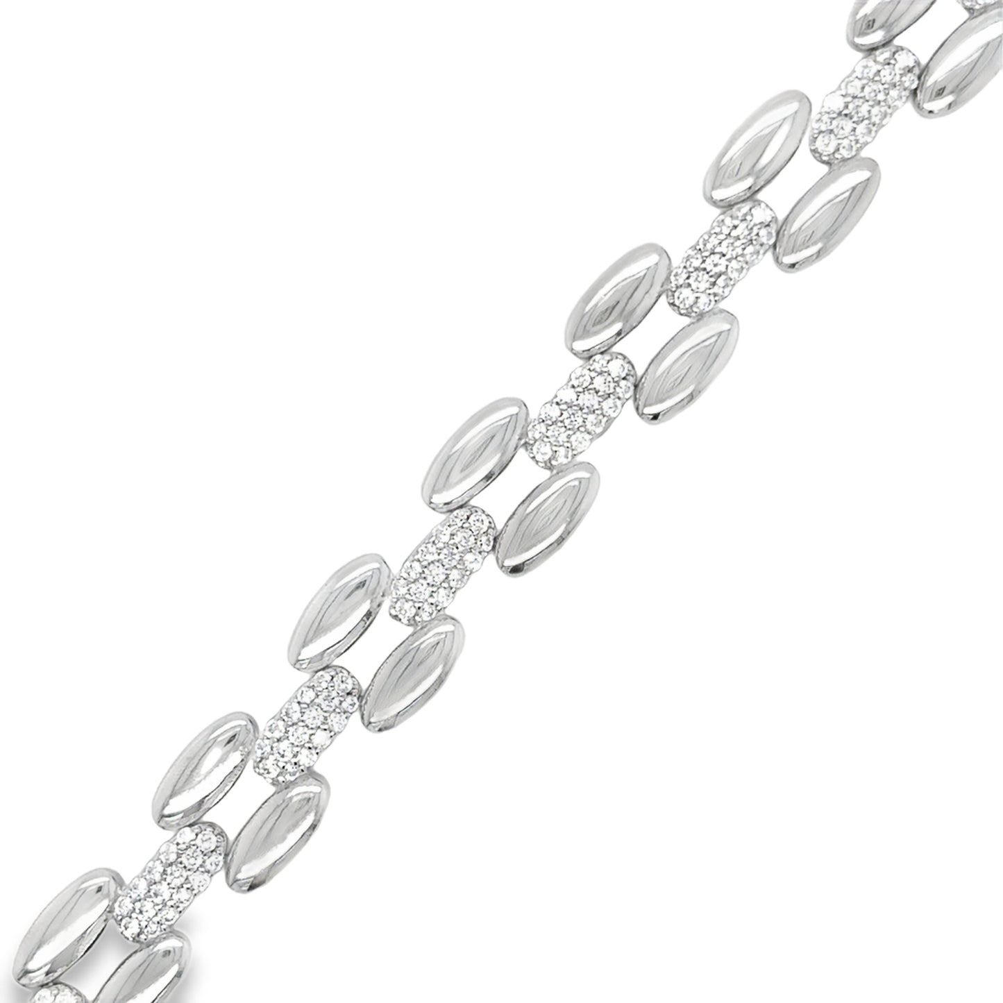 Sterling Silver Cubic Zirconia Brick Link Bracelet