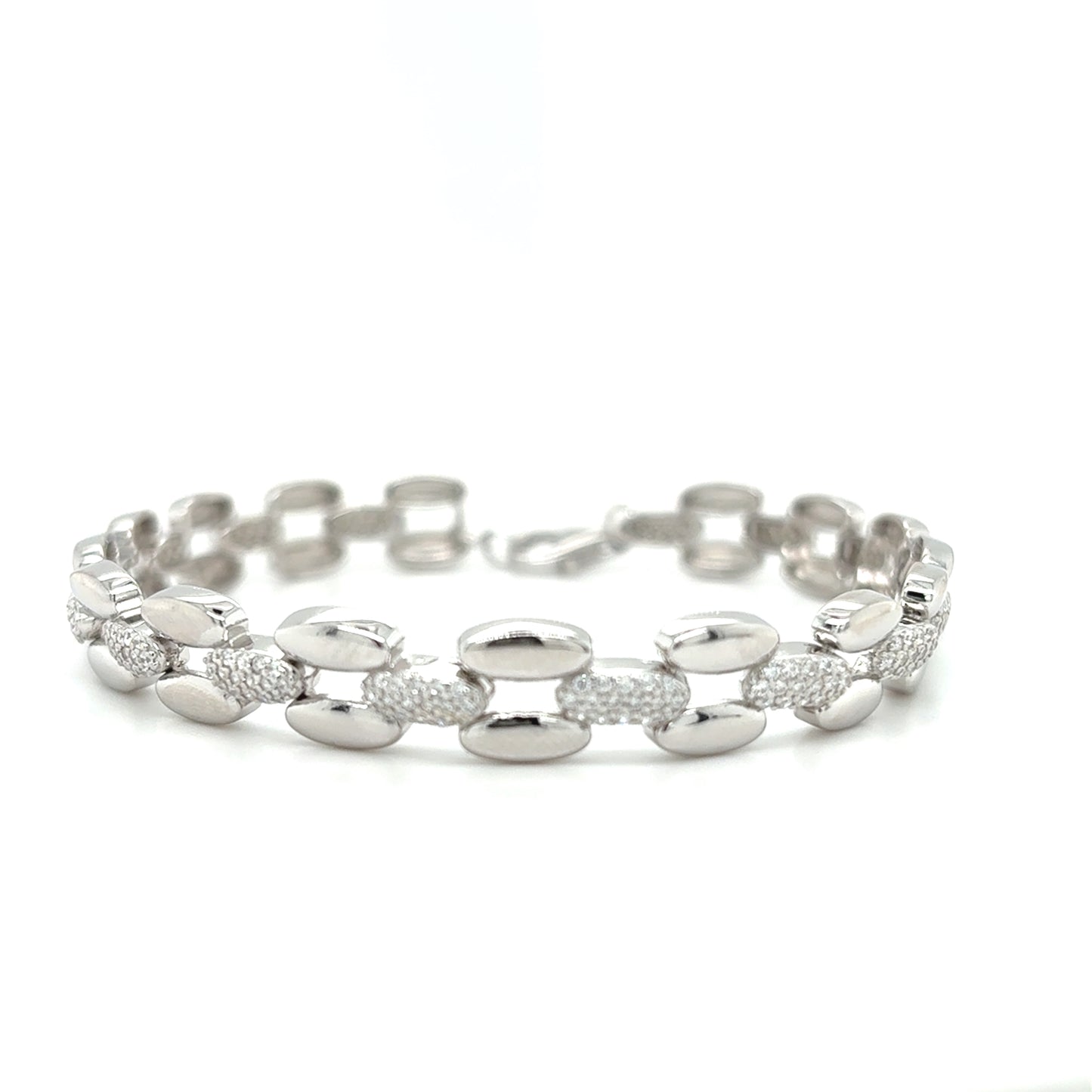 Sterling Silver Cubic Zirconia Brick Link Bracelet