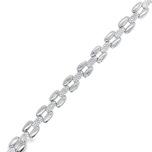 Sterling Silver Cubic Zirconia Brick Link Bracelet
