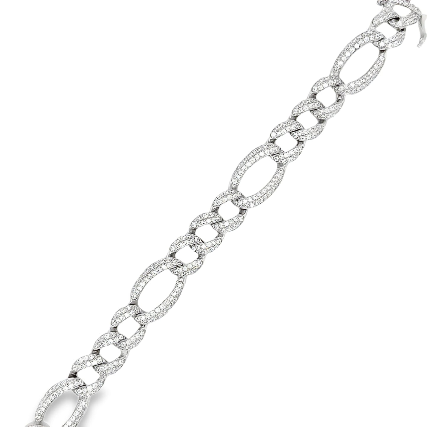Sterling Silver Pave CZ XL Figaro Bracelet