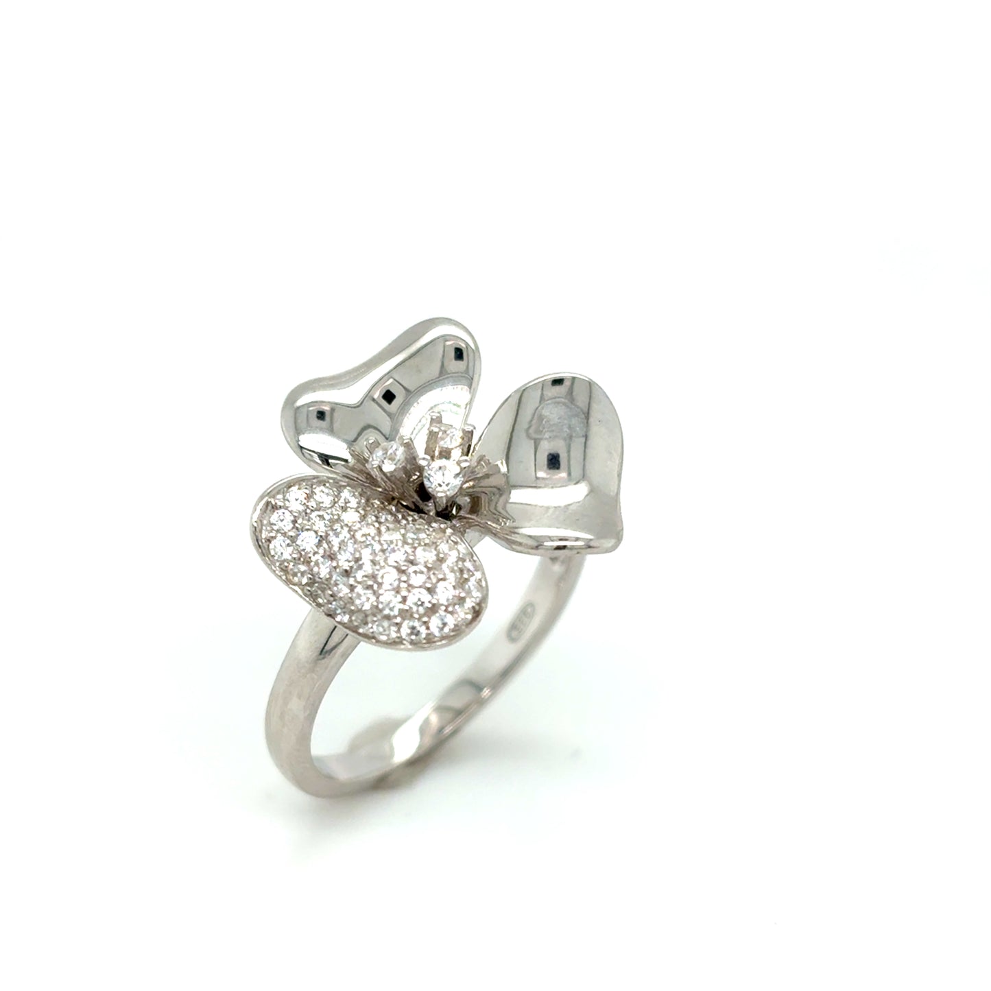 Sterling Silver Pave CZ and Polished Flower Ring