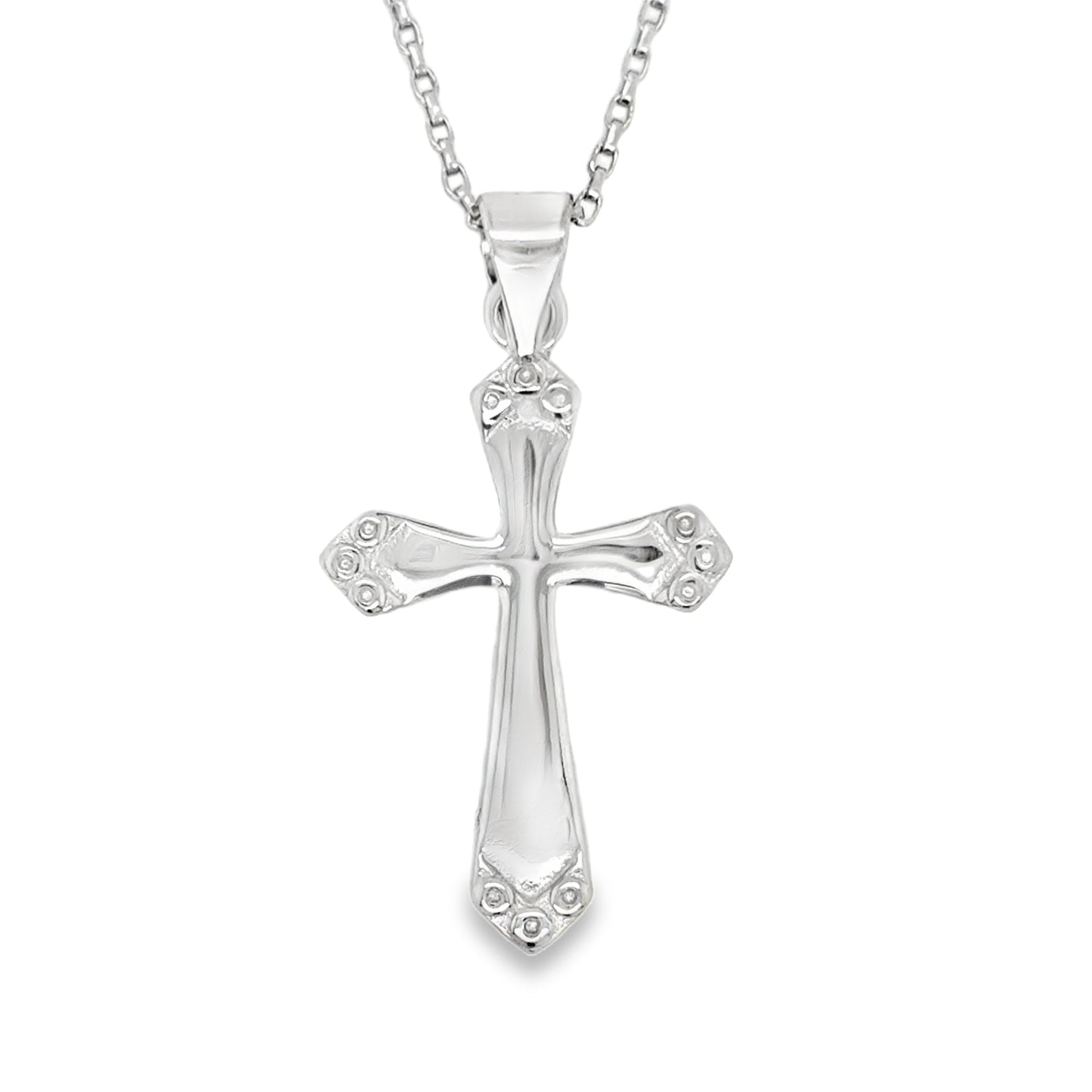 Sterling Silver Dotted Edge Cross