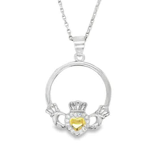 Sterling Silver Large Open Claddagh With Gold Plated Heart