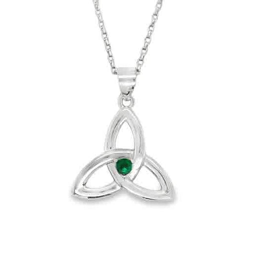 Sterling Silver Large Celtic Knot With Green Stone Centre