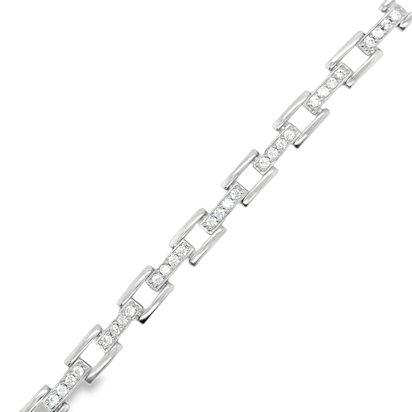 Sterling Silver CZ & Square Link Bracelet