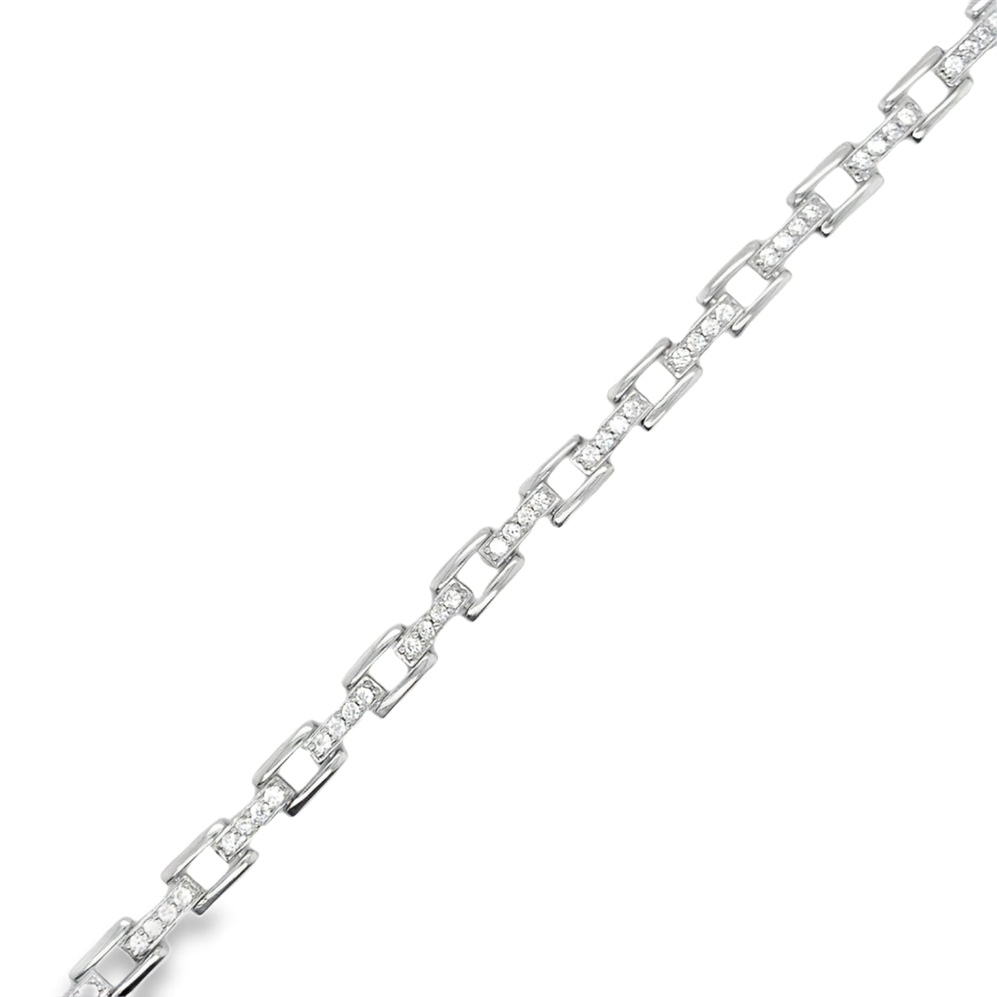 Sterling Silver CZ & Square Link Bracelet